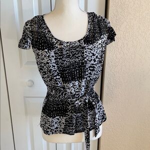 Worthington Black and White Tie-Waist Blouse